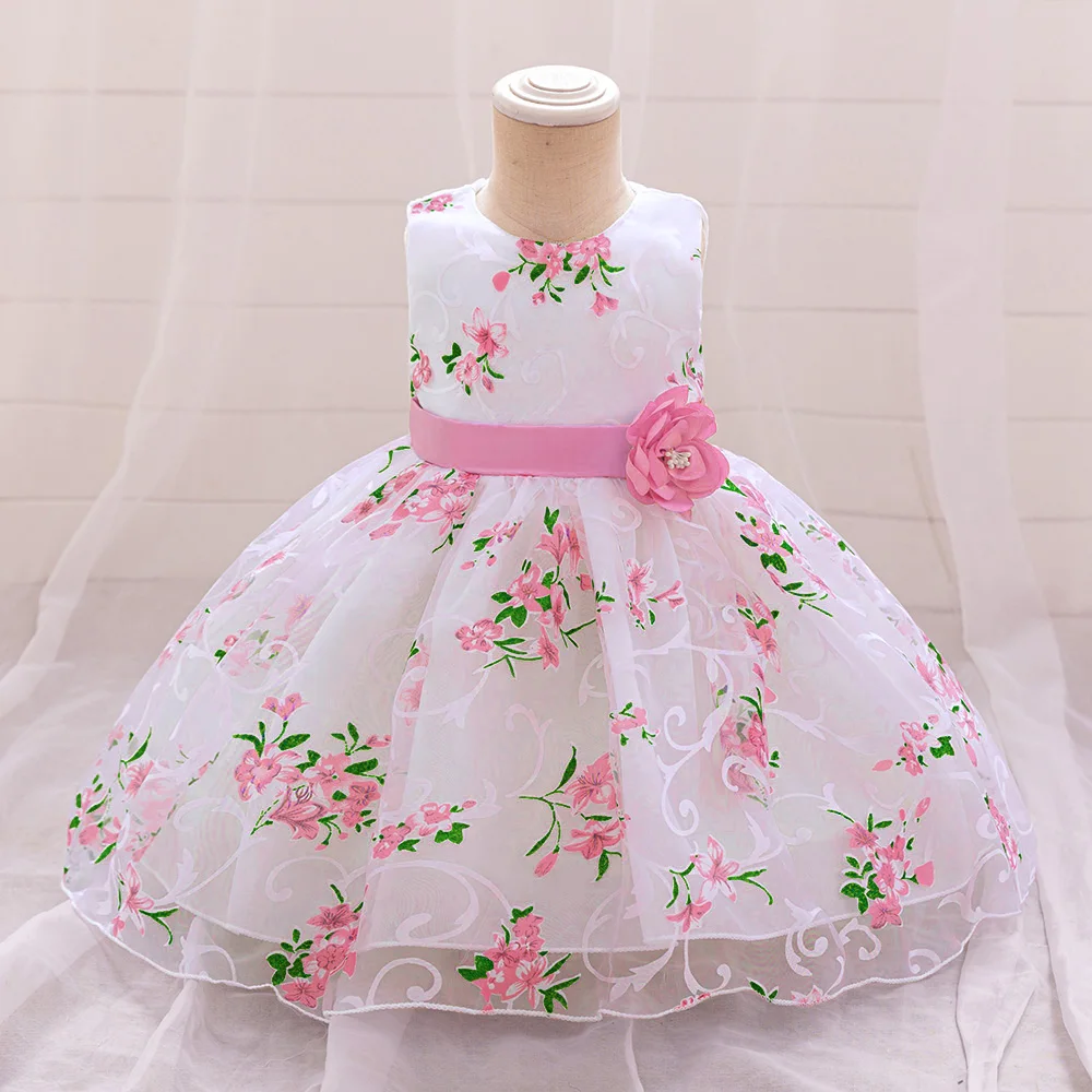 Flower Pink 1st Birthday Dress For Baby Girl Clothes Infant Baptism Princess Dress Ceremony Girls Party Gown Vestidos 0-2 Year