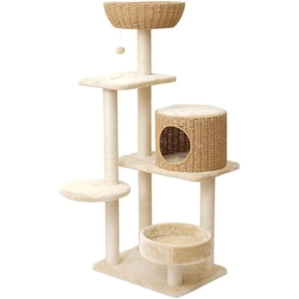 

Freedom Cat Frame Climbing Rattan Woven Climbing Tree Nest Small Nest House Shelf Scratching Post Toy Climber(White)