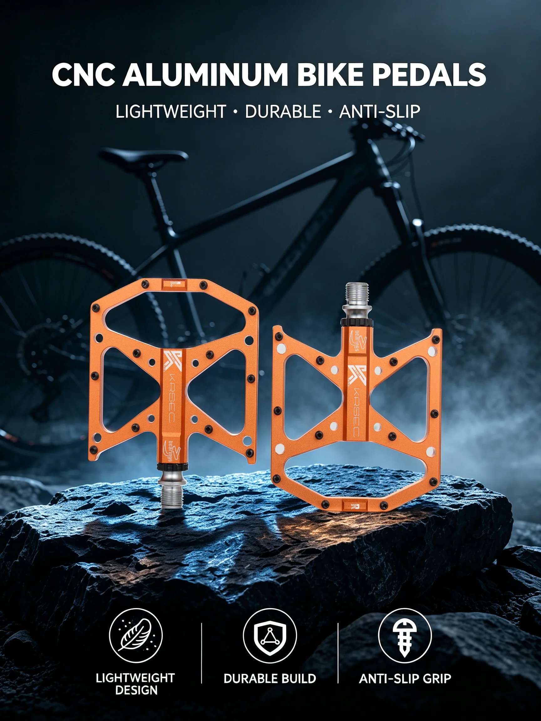 KRSEC 3-Lager Mountainbike- und Rennrad-Pedale mit abgedichteten Lagern, hochfeste, rutschfeste Pedale, Fahrradzubehör – Detail 1
