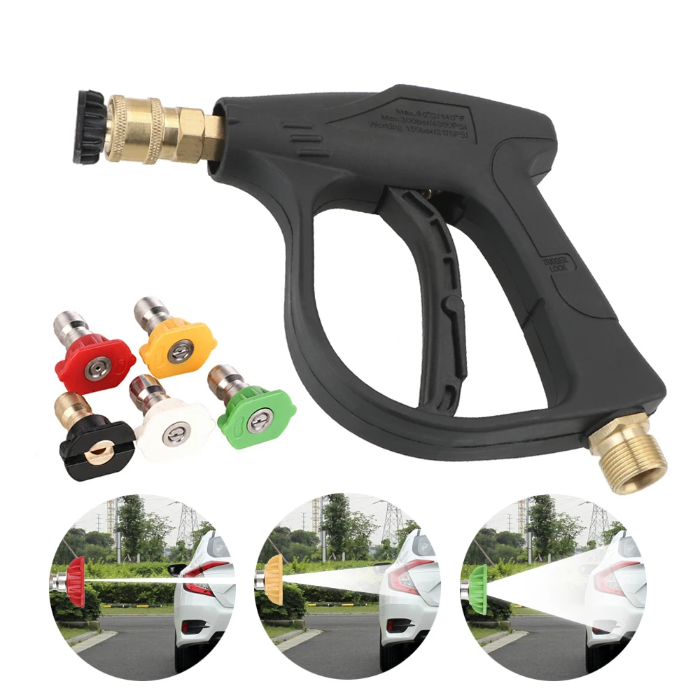 300BAR/4350PSI High Pressure Washer Gun with 5 Nozzles Cleaning with 30°/45°/90°/U Shape Extension Spray Wand Spray Water Gun