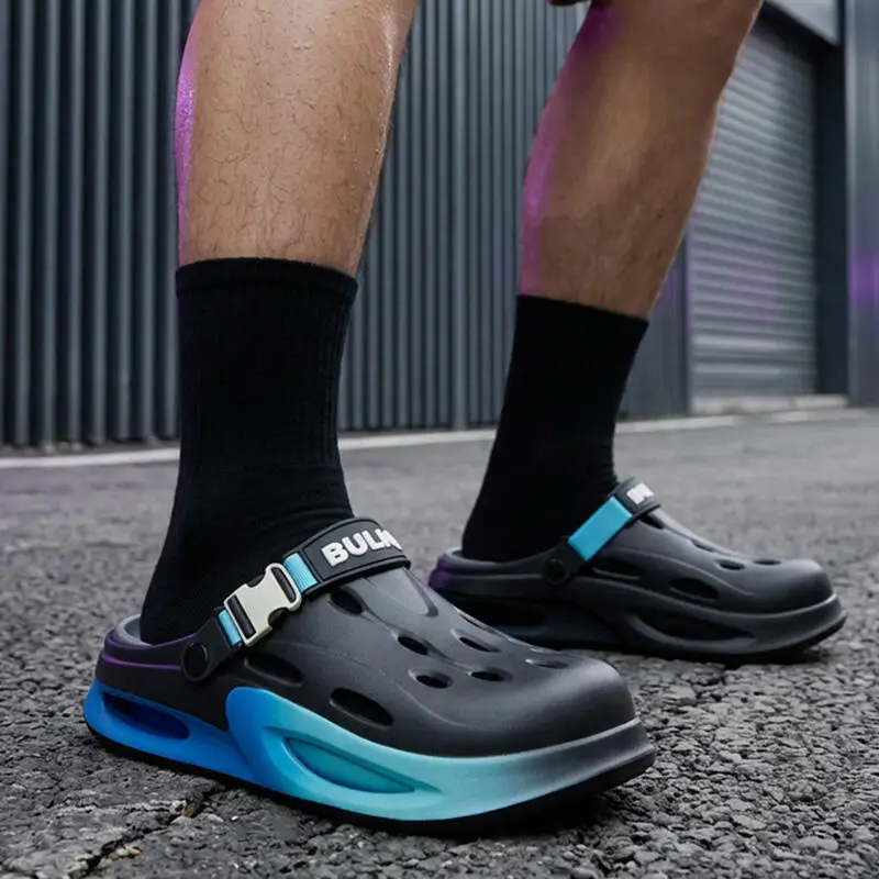 Designer Gradient Color Thick Bottom Clogs Men Summer 2026 Comfort Platform Breathable Hollow Out Sandals Outdoor Slippers Men