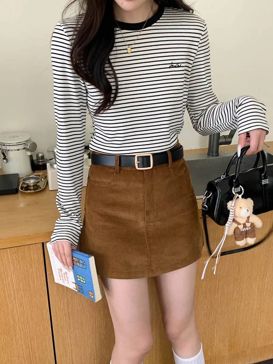 

Women's Winter 2025 Casual Striped Knitted Sweater Long Sleeve O-Neck Trendy Classic Print Graphic Crew Neck Sweatshirt