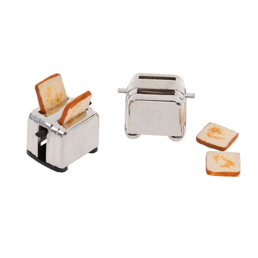 1:12 Schaal Poppenhuis Miniatuur Broodrooster Schattige Simulatie Voedseldecoraties Mini Keuken Speelgoed Met 2 Stuks Brood Pop Toast Machine