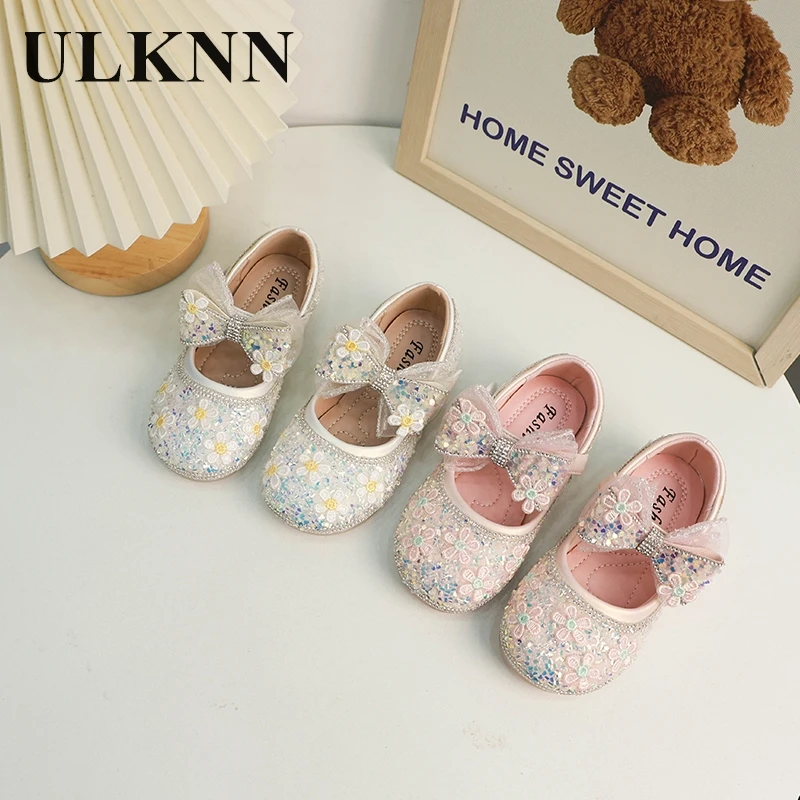 

Children's Shoes Kid's Autumn New Pink Flats Infant Pink Sequin Princess Shoes Girls Breathable Bow Girls Glass Shoe