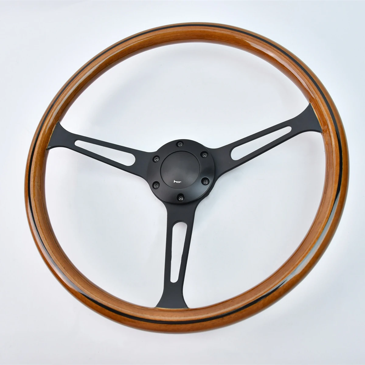 Real Wood Steering Wheel 380mm Universal For Volkswagen Mercedes Wooden Steering Wheel 15inch Long Hole Silver Chrome Iron Spoke