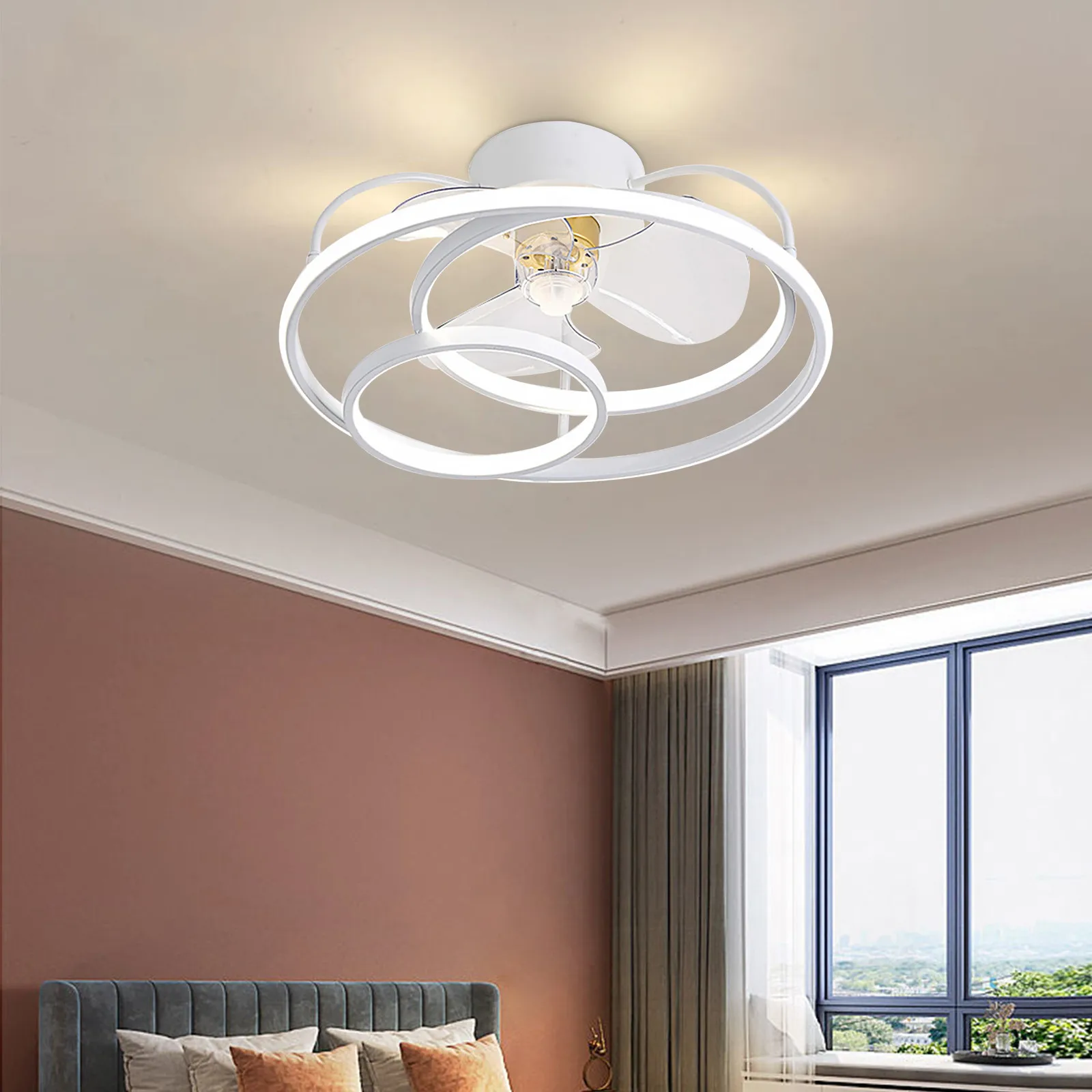 Modern Smart LED Ceiling Fan Lamp APP and Remote Control Adjustable Speed Dimmable ceiling fans with light fixture for bedroom