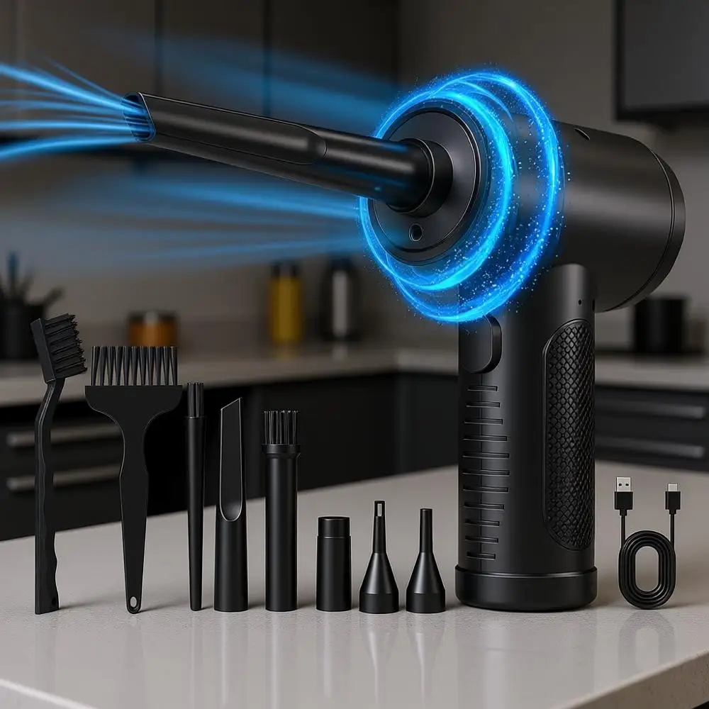 

Портативный электрический пылесос-воздуходувка, многоразовый, перезаряжаемый, для компьютерной клавиатуры и домашних животных (91000 об/мин/7500 мАч)