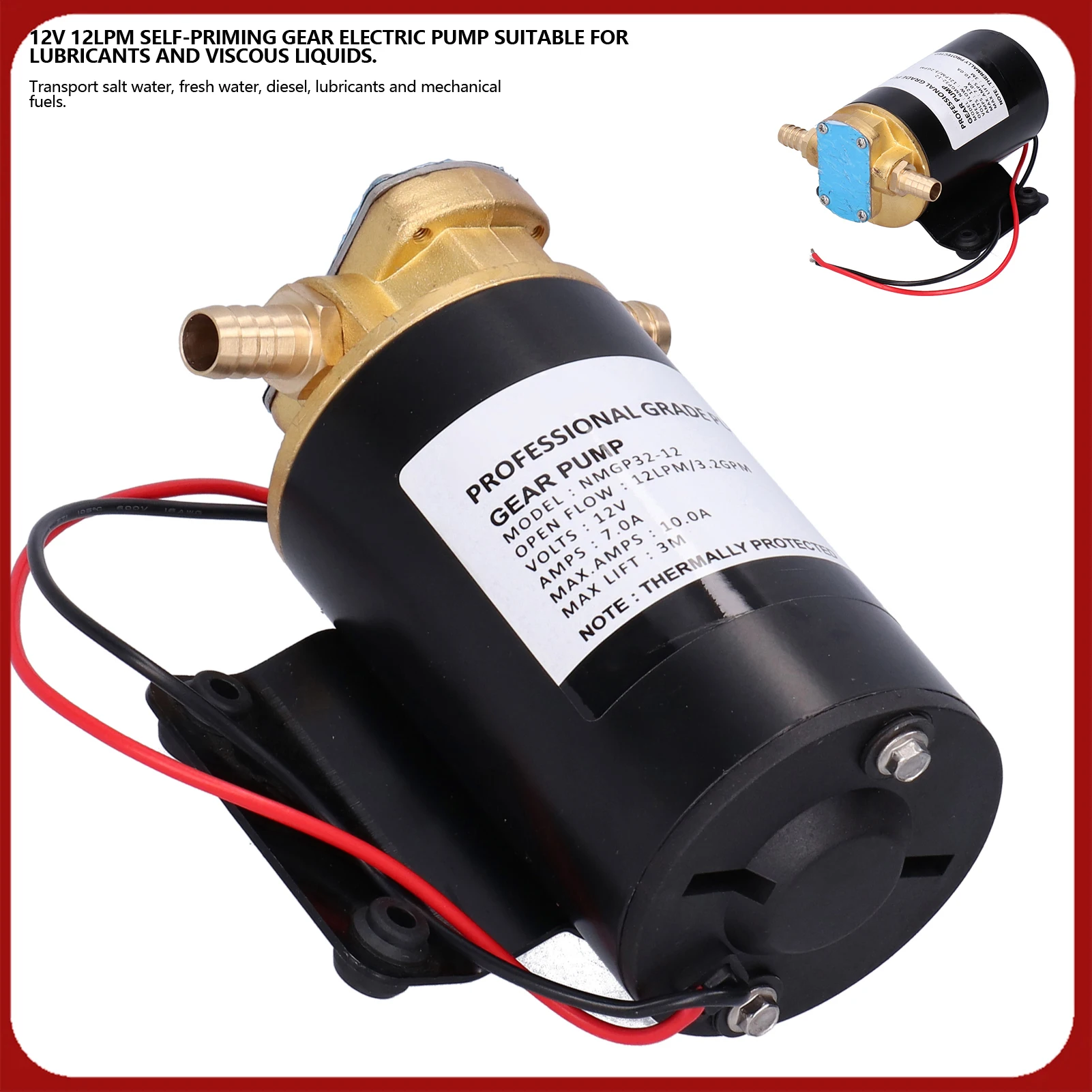 Pompa del carburante a ingranaggi con impeller 12V 12LPM autoadescante 9,8 piedi per acqua//carburante/scavenge/trasferimento olio Pompa a ingranaggi 12V Pompa di trasferimento olio
