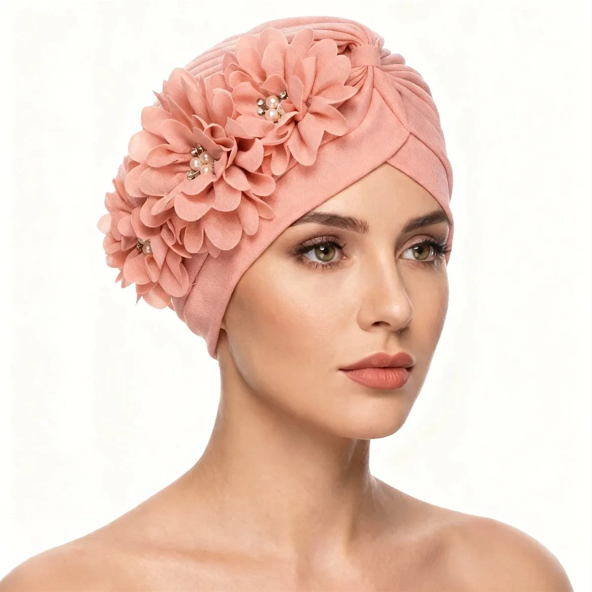 

2026 New Crinkle Flowers Turban Hijab Hats African Head Wraps Soft Elastic Muslim Hats Breathable Chemo Cap For Women Girls