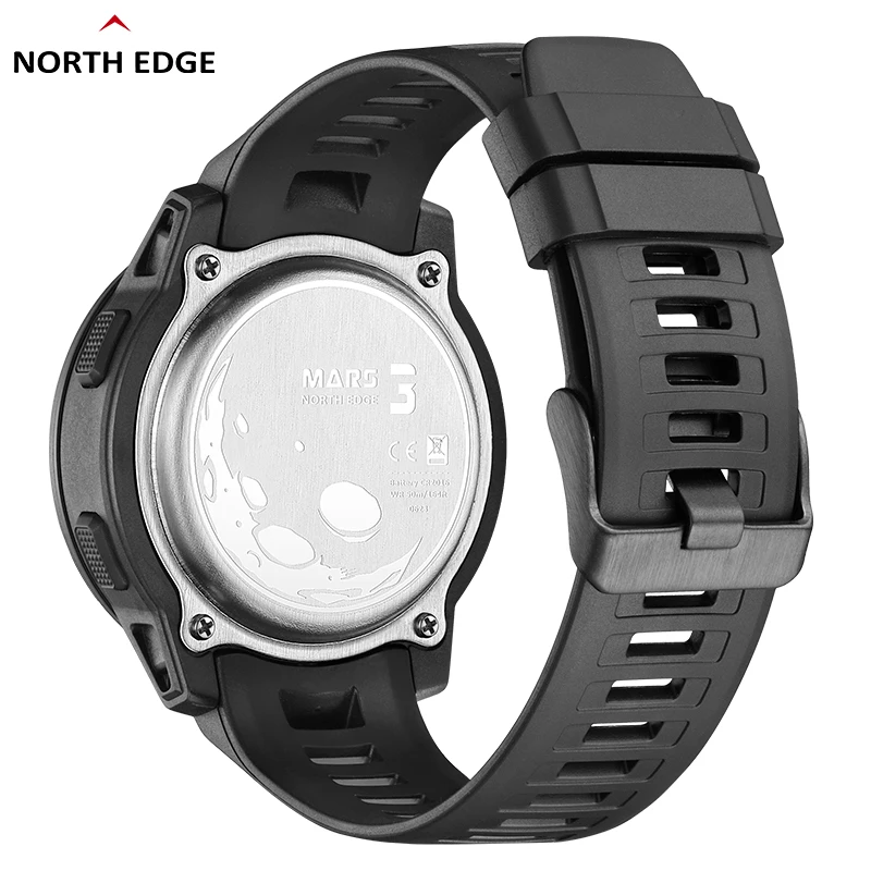 NORTH EDGE Watches For Men MARS3 45MM Carbon Fiber Case Stopwatch Alarm Clock World Time Waterproof 50M Mens Watch Reloj Hombre