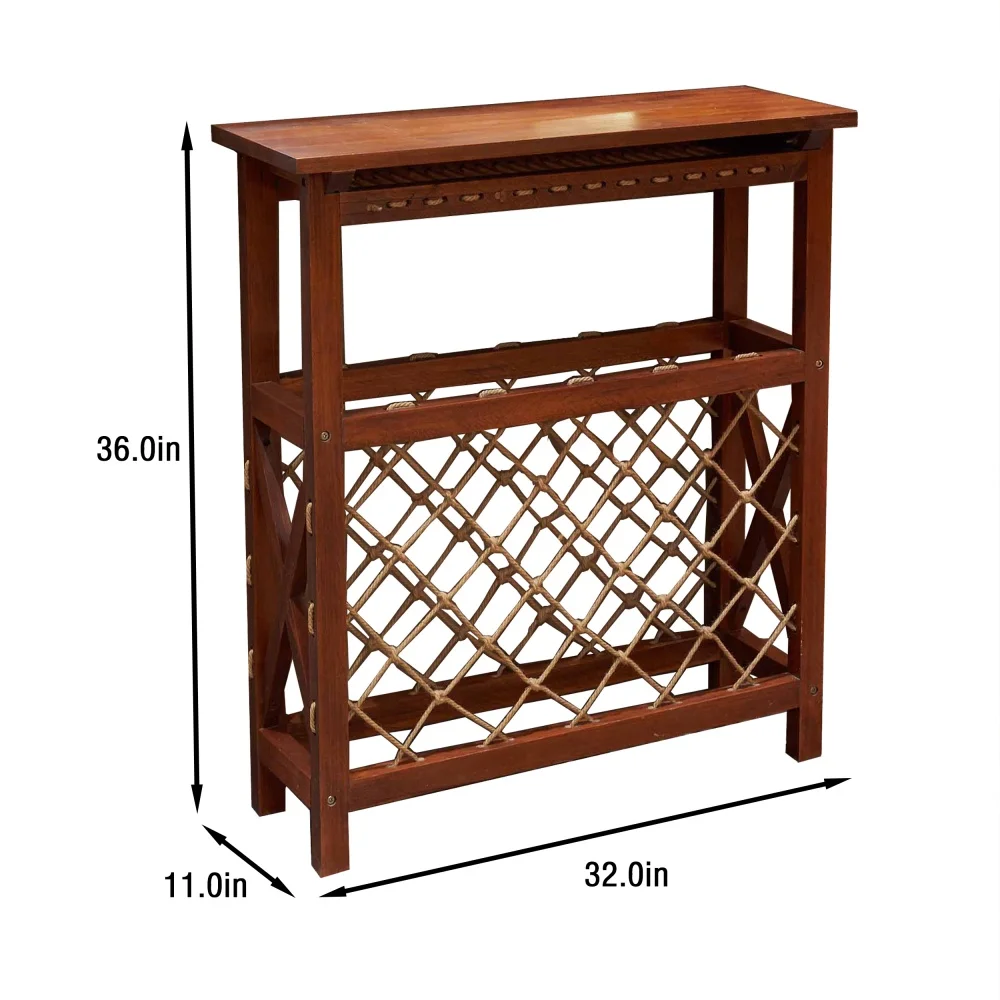 Autoportante Wine Storage Rack, Display Rack para Cozinha Despensa, Adega, Noz, 32 Garrafas