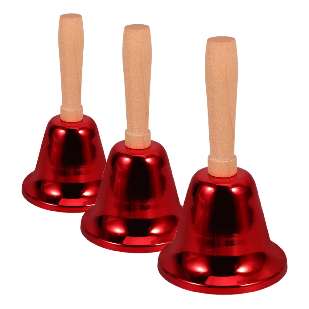 

3Pcs Hand Ring Bell Iron Material Clear Sound Dinner Elderly Classroom Wedding Service Cowbell Goat Musical Percussion Desk