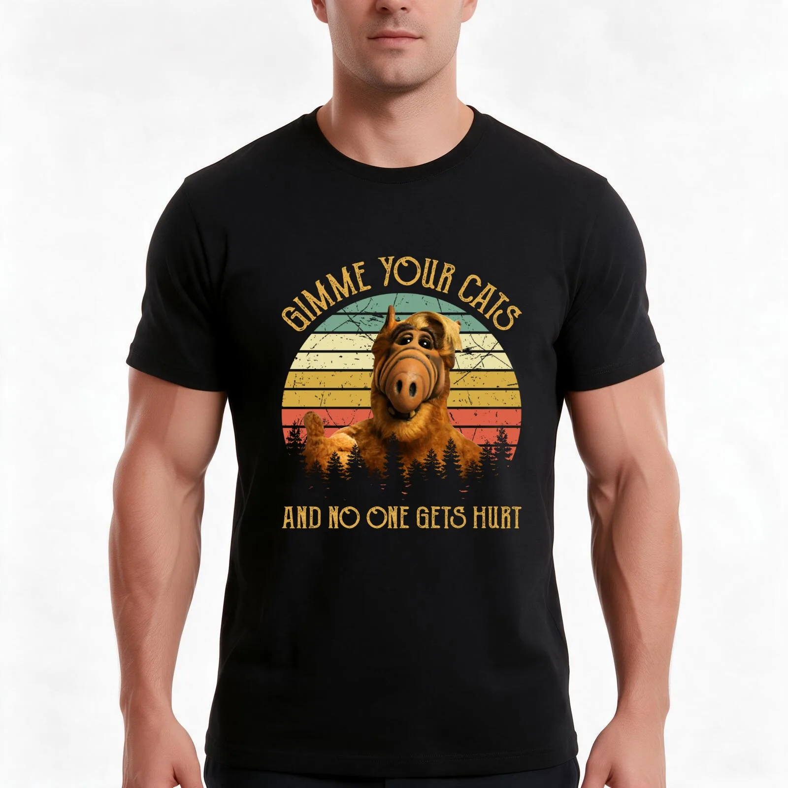 Vintage Gimme Your Cats T-Shirt, Summer Casual Cotton Tee, Oversized Streetwear Tops, Vintage Graphic Print, Unisex Men Women