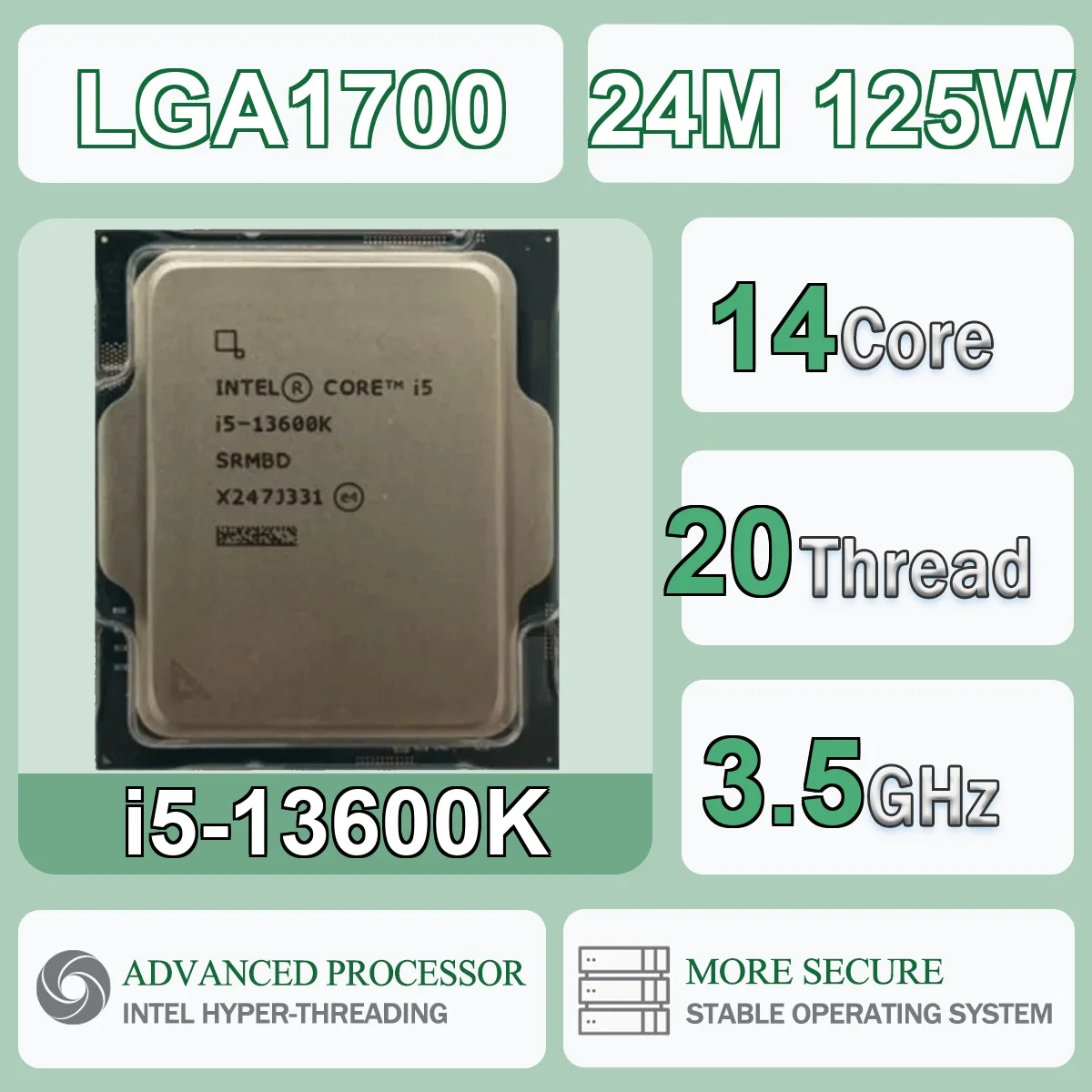 Intel Core i5-13600K 14C/20T 3.5GHz 125W 24MB Caché 10nm Raptor Lake-S DDR4-3200/DDR5-5600 MHz SRM3Z LGA 1700 HD Graphics 770