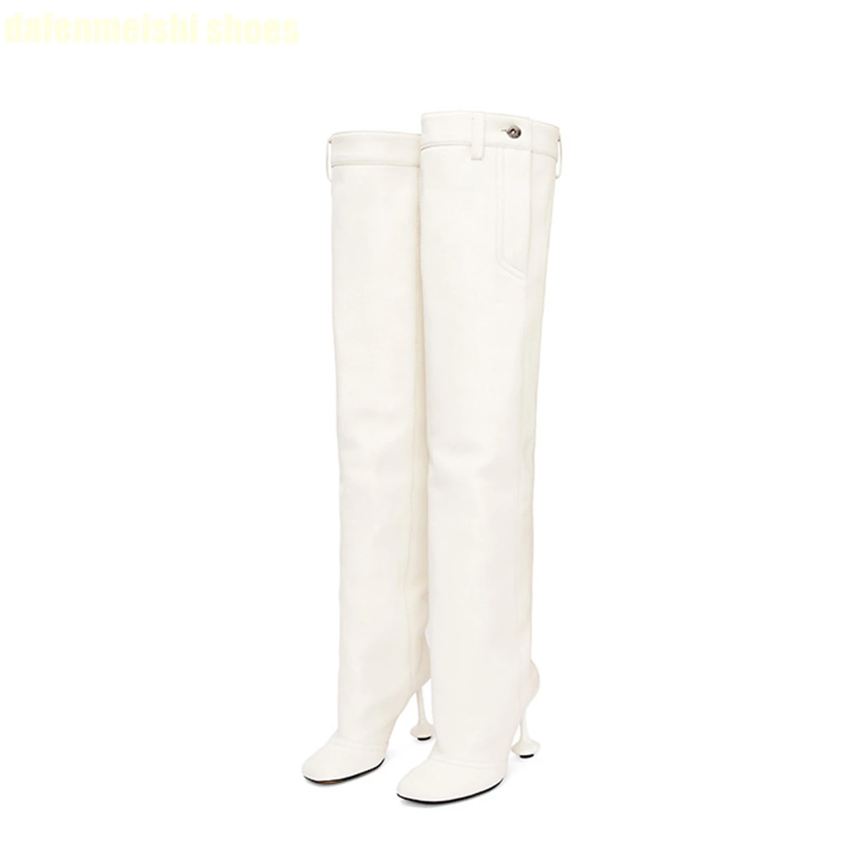 2024 Spring Autumn Strange Style Heel Women Long Boots New Pleated Cowhide Belt Over Knee High Boots Women's Fashion Boots