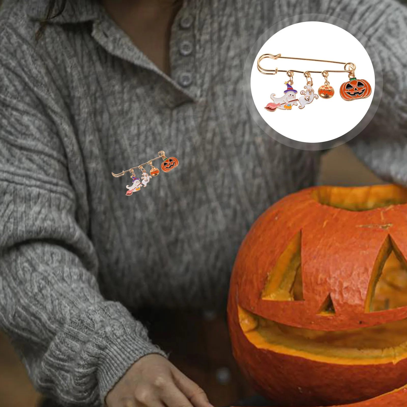 

2 Pcs Pumpkin Brooch Collar Pin Cute Cartoon Halloween Ghost Decorate Adorable Alloy Clothing Chic