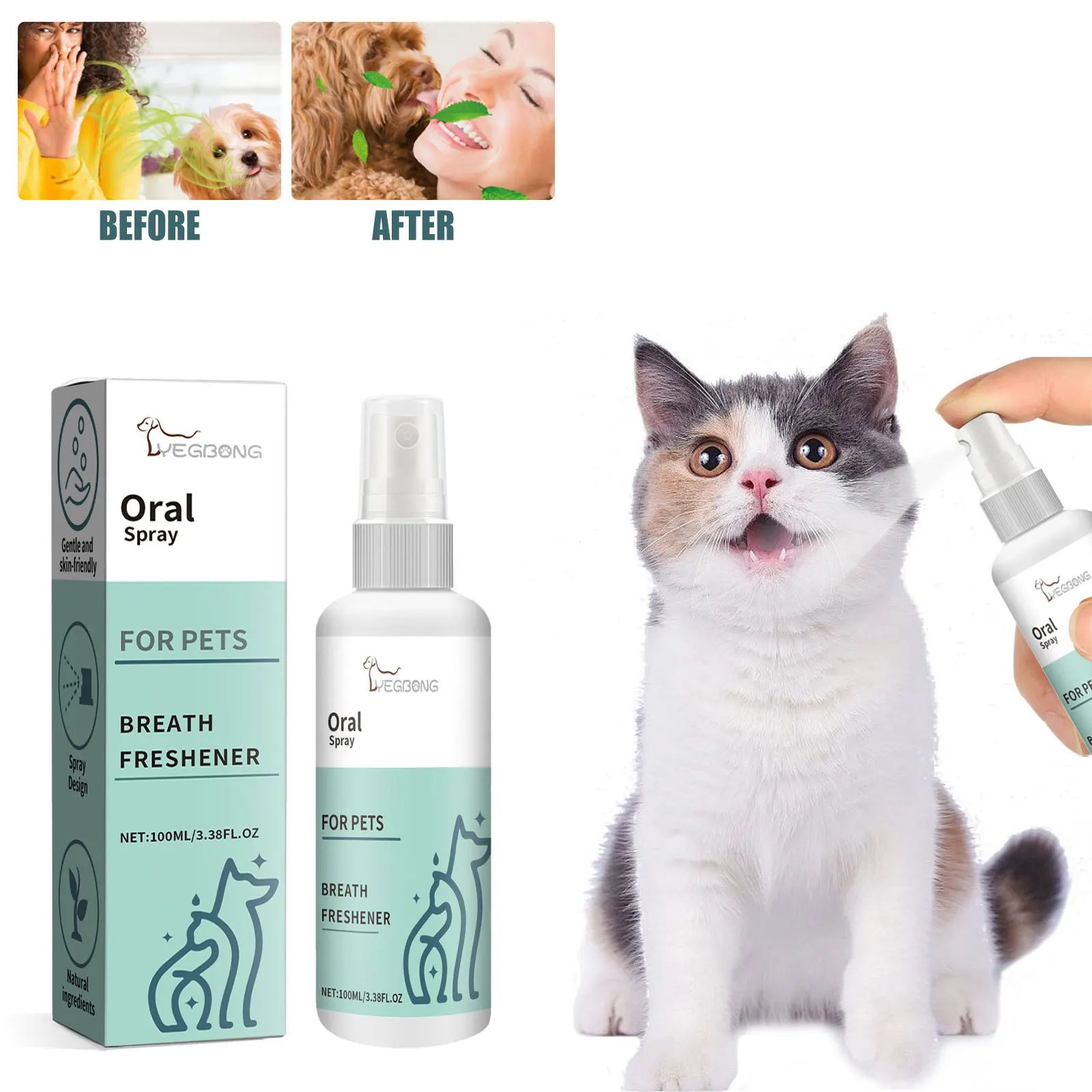 

Pet Mouth Cleaning Spray Oral Breath CleanING Whitening Teeth Deodorant Remove Tooth Stains Tartar Fresh Breath Spray for Cat