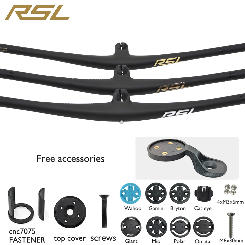 RSL rear sweep 0° lightweight MTB carbon fiber integrated handlebar with computer bracket, 35/45/55mm bicycle handlebar 800mm