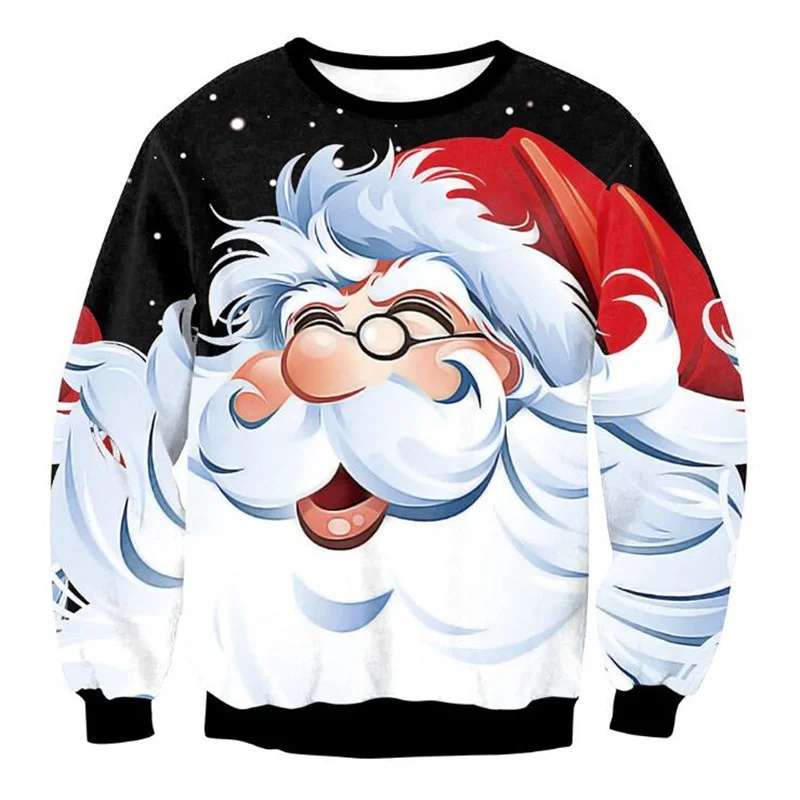 

3D Print Santa Clause Graphic Men's Sweatshirts Animal Cats Reindeer Pattern Long Sleeve Tops Christmas Party Round Neck Hoodies