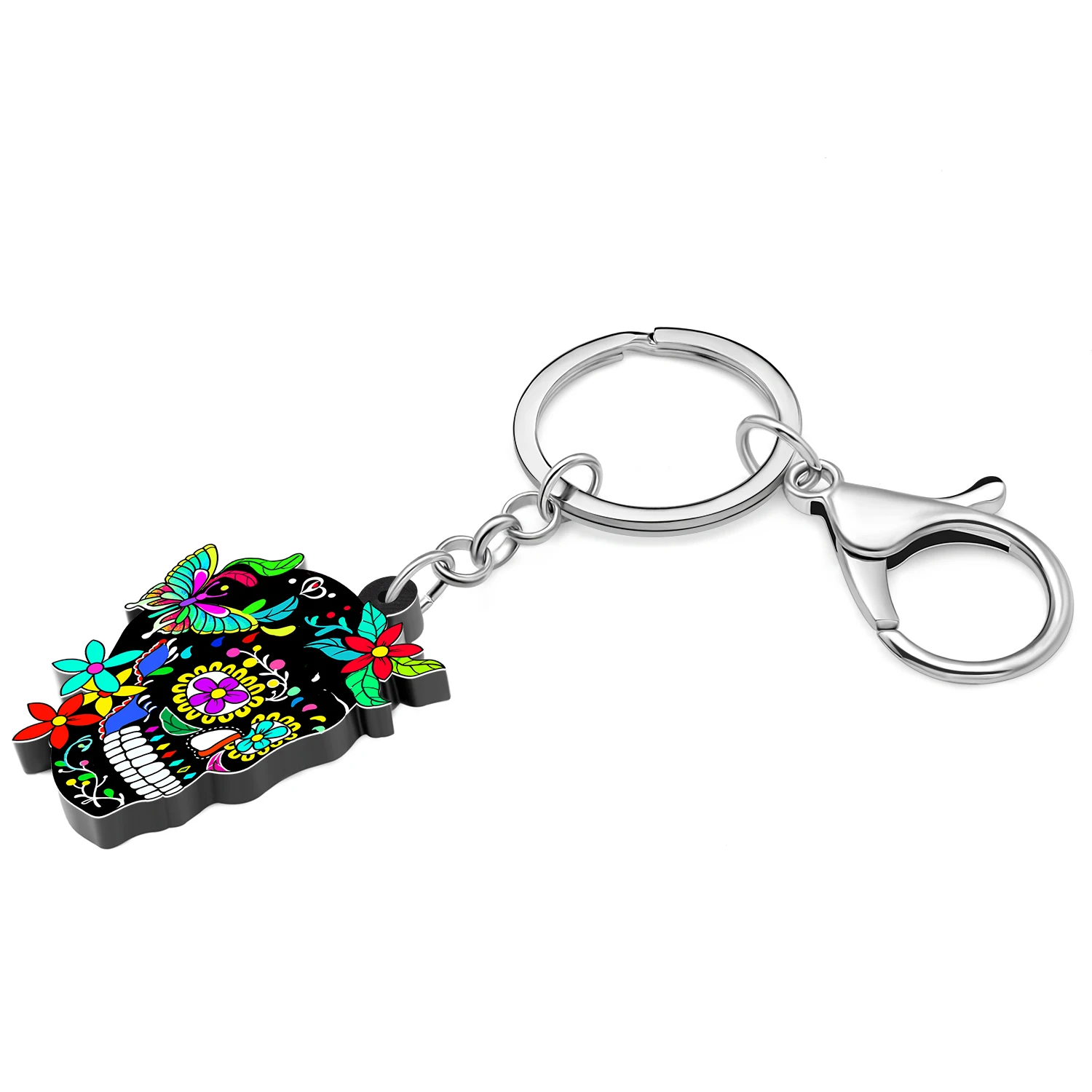 Bonsny Acrylic Halloween Flowers Butterfly Black Skull Key Chains Rings Keychains Spring For Women Teen Gift Backpack Car Charms