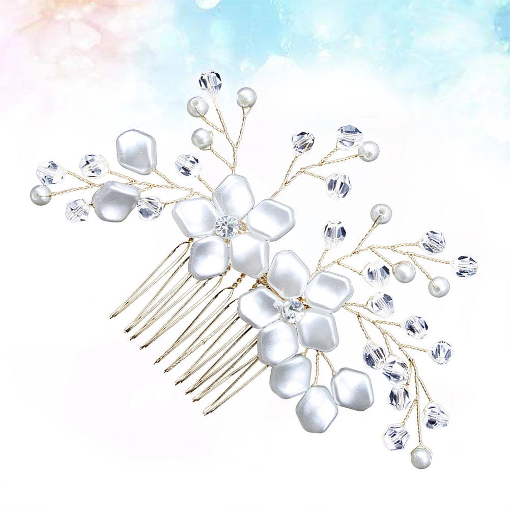 

Hair Comb Bride Insert Pearl Rhinestone Bridal Headdress Flower Wedding Headpiece Tiara
