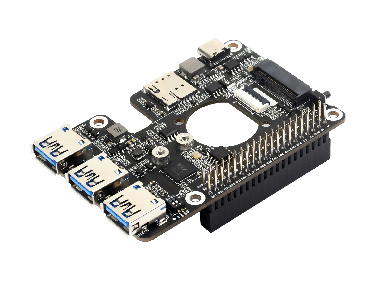 PCIe TO 4G/5G M.2 USB3.2 HAT+,For Raspberry Pi 5, With SIMCom/Quectel 4G/5G Modules, With 5G-4IN1-PCB Antenna,Raspberry Pi 5 HAT