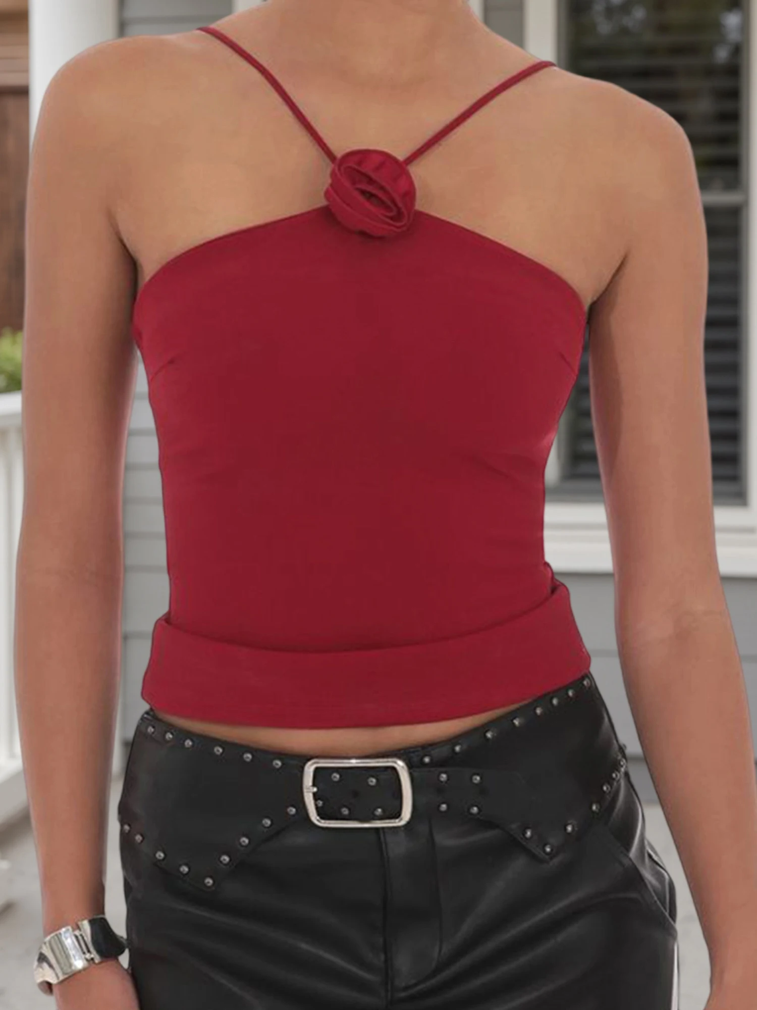 بلوزة أنيقة من الدانتيل برقبة رسن بدون أكمام بدون أكمام بطبعة زهور مناسبة لقضاء عطلة الشاطئ أو ملابس ليلية للتاريخ