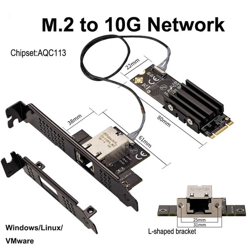 M.2 B+M Single-Port 10Gbe Network Card RJ45 Ethernet Network Adapter AQC113 Industrial Control Grade Server Network Card