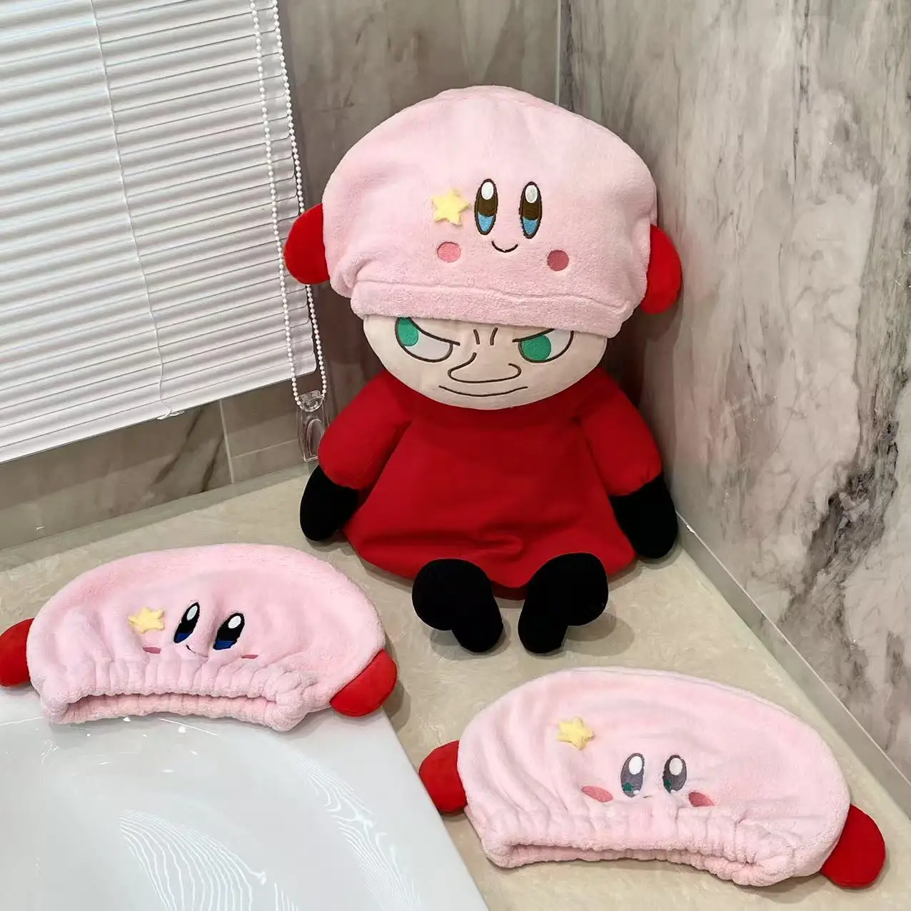 Cartoon Kirby Thickened Absorbent Dry Hair Cap Girl Kawaii Quick-drying Bathing Shower Cap Coral Velvet Hair Towel