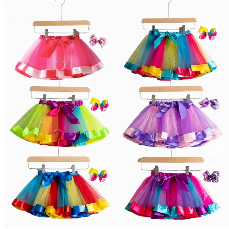 2024 New Tutu Skirt Baby Girls Clothes 12M-8Y Colorful Mini Pettiskirt Kids Party Dance Rainbow Tulle Skirts Children\'s Clothing