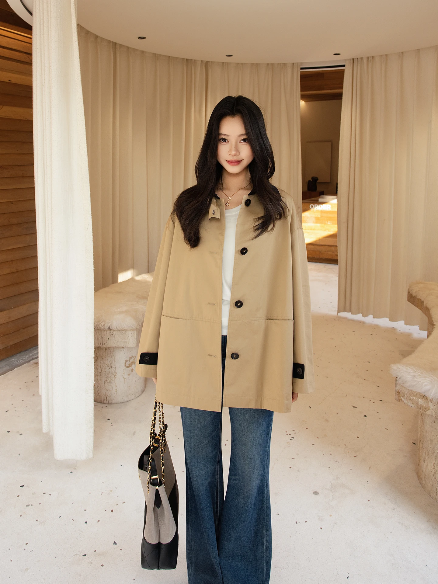 

Легкая рабочая одежда цвета хаки в стиле ретро Sle Jaet от Lao Yang, весенняя коллекция MEHOMEYANG, свободный крой, длинный све