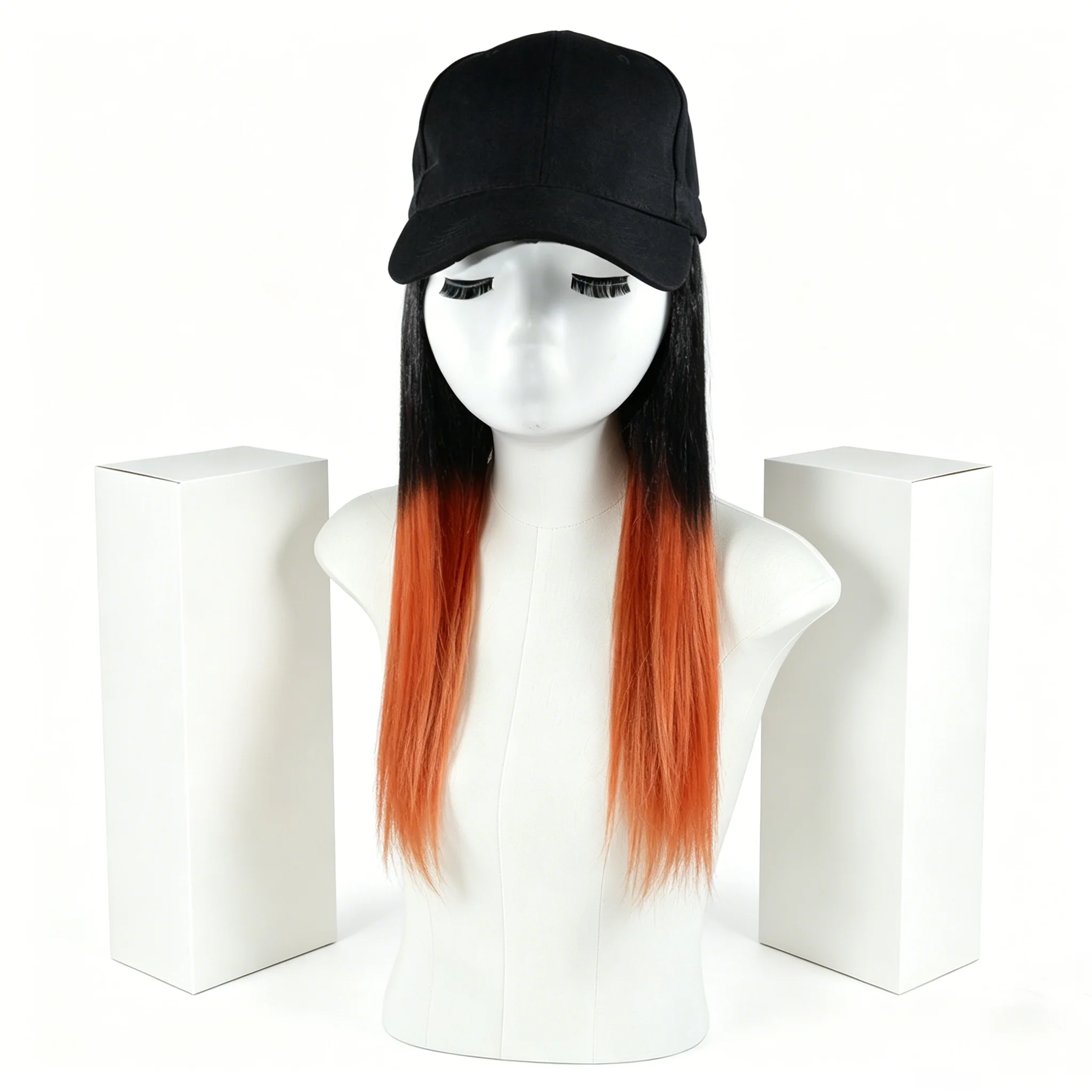 

Jeedou Baseball Cap Wig Black Orange Ombre Color Synthetic Yaki Straight Hair Nightclub Quick Style Change Wigs for Women Ladies