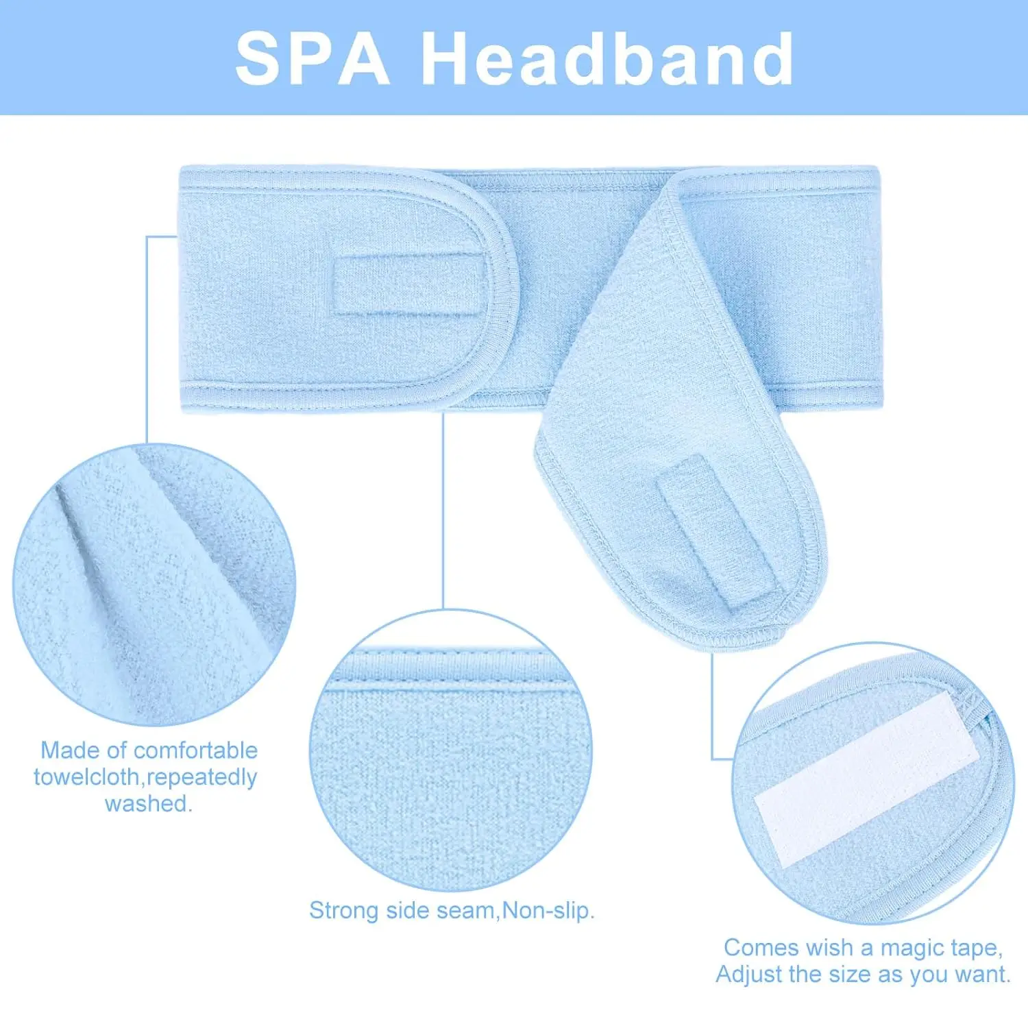 Bandeau de sauna pour le visage, serviette commissionnée réglable pour le bain, le maquillage et le sport, 1 paquet