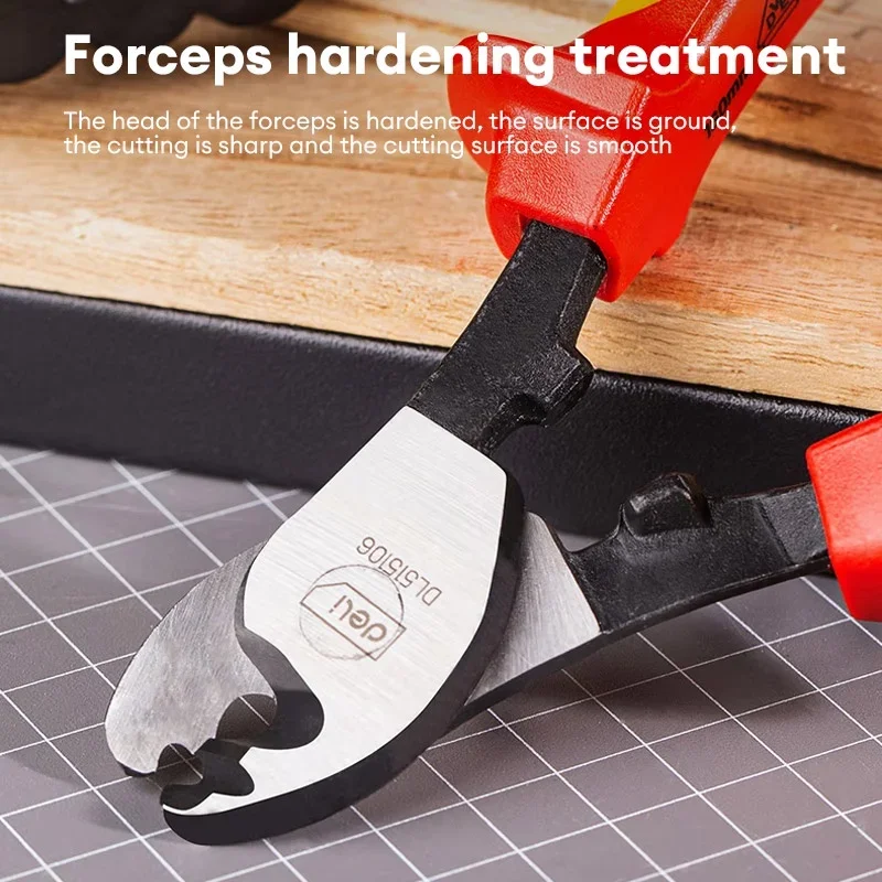 Deli 6/10 Inch VDE Insulated Cable Cutter 1000V Electrician Wire Stripper Pliers Multifunctional Industrial Tools Cable Shear