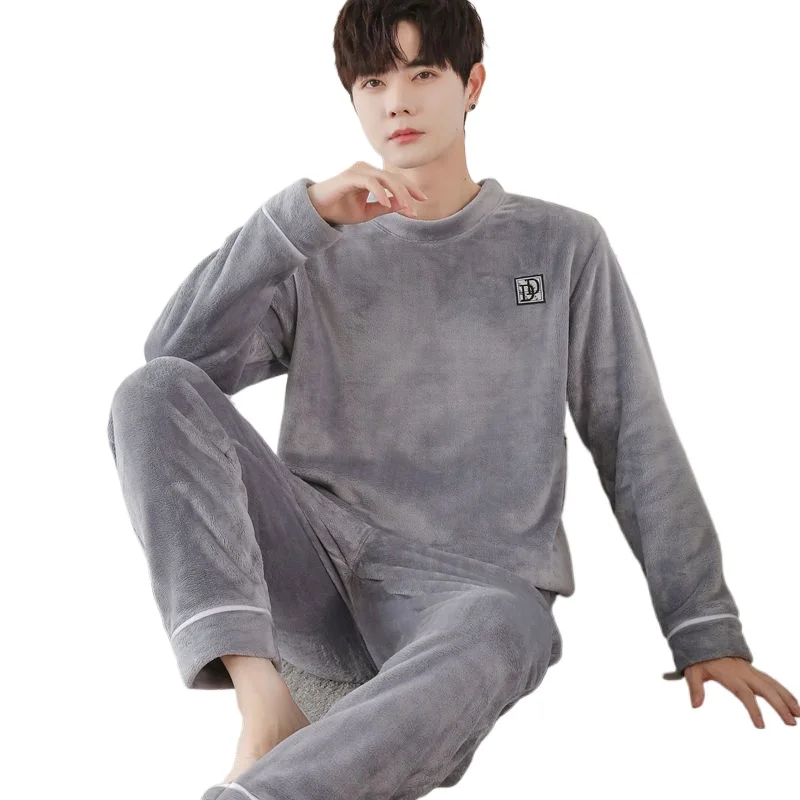 

Фланелевые пижамы, мужские зимние утолщенные флисовые пижамы, весенне-осенне-зимняя мужская домашняя одежда из кораллового флиса, новый комплект, можно носить на улице