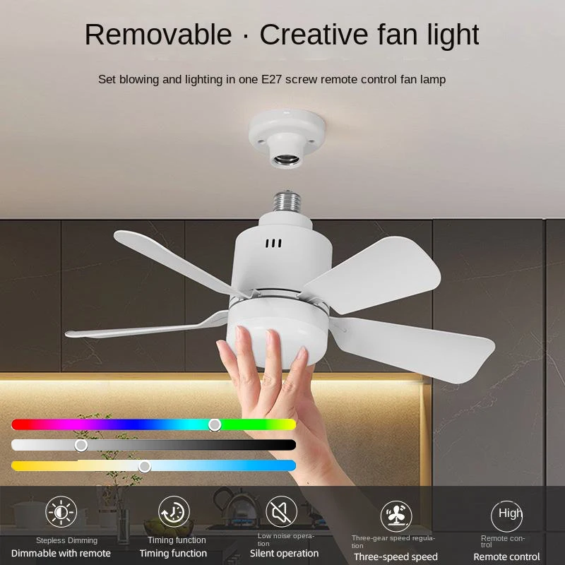

Светодиодный потолочный вентилятор RGB с изменением цвета E27 Приложение Дистанционное управление Скорость затемнения Регулируемая скорость ветра Подходит для гостиной Дома