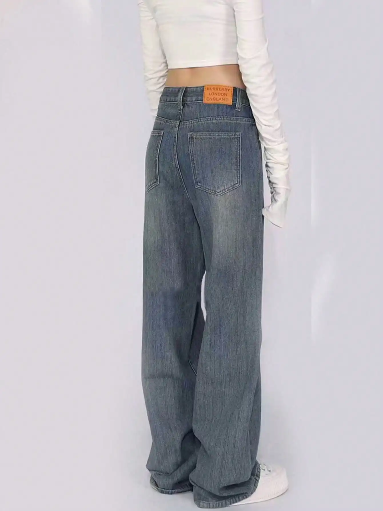 Korean Chic Summer Light Blue Design Flap Pocket Pants Low-Waisted Wide-Leg Pants Are Loose and Slimming Look