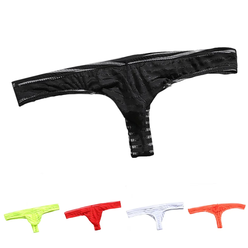 

Men Stripes Mesh Breathable Lingerie Gay Sissy Bulge Pouch Brazilian Underwear Underpants Men's Panties Thong G-String Briefs