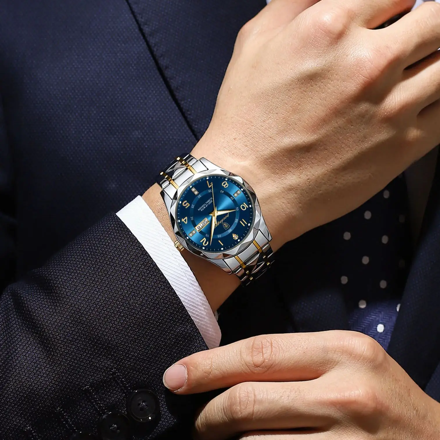 POEDAGAR الفاخرة موضة ساعة كوارتز رجالية مقاوم للماء تاريخ الأسبوع مضيئة ساعة اليد الفولاذ المقاوم للصدأ ساعات رجالية رياضية الذكور Reloj