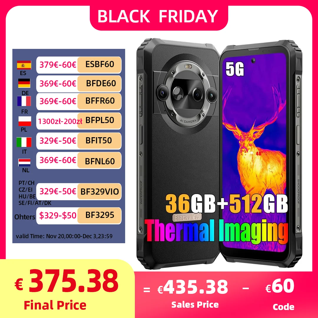 Прочный телефон Blackview BL9000 PRO 5G, 6,78 дюйма, 12 + 24 ГБ ОЗУ, 512 ГБ ПЗУ, инфракрасная визуализация FLIR ®   Смартфон NFC на 8800 мАч Android 14