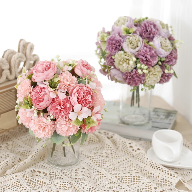 6 رؤساء الكلاسيكية الكوبية الفاوانيا زهرة اصطناعية محاكاة المنزل الزفاف باقة الزفاف وهمية عيد الميلاد هدية عيد الحب #3