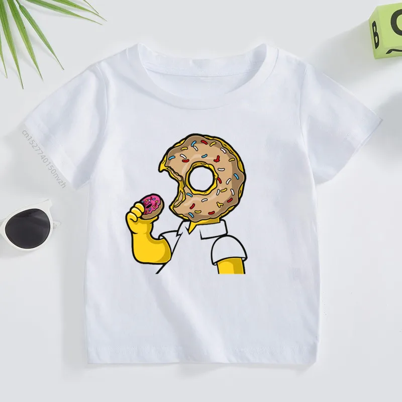 Children Fashion Funny T-Shirt Donuts Harajuku Kawaii Tshirts Lovely Cartoon Print Casual T Shirt Cute Short Sleeve Tops