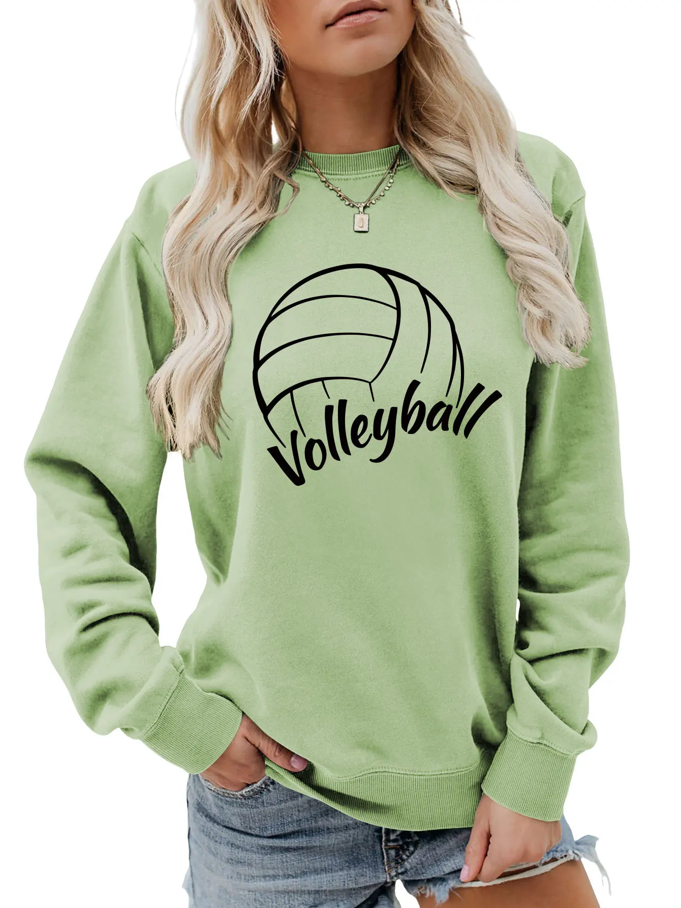 Autumn round neck casual T-shirt hoodie volleyball ball printing new loose long-sleeved ladies blouse with all fashion pullover