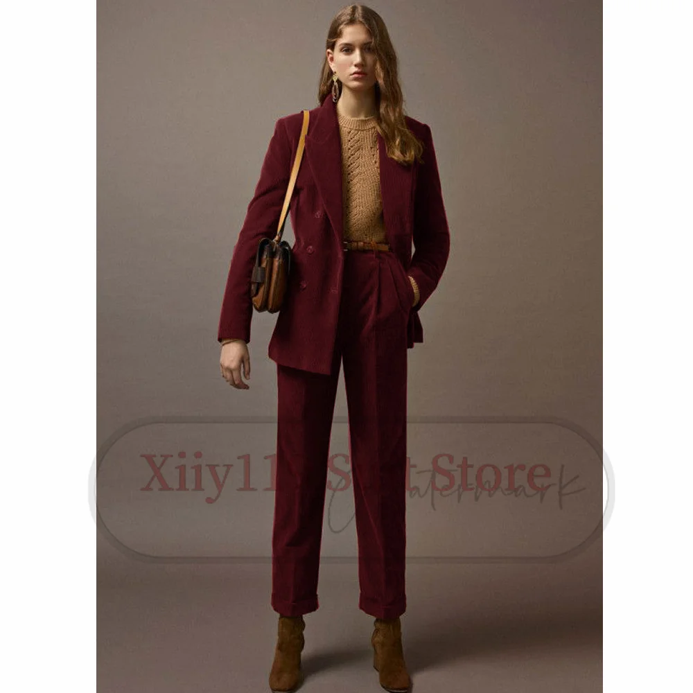 Tailleur pantalone da donna 2024 autunno e inverno nuovo vestito di velluto a coste in due pezzi completo da lavoro Casual completo di pantaloni