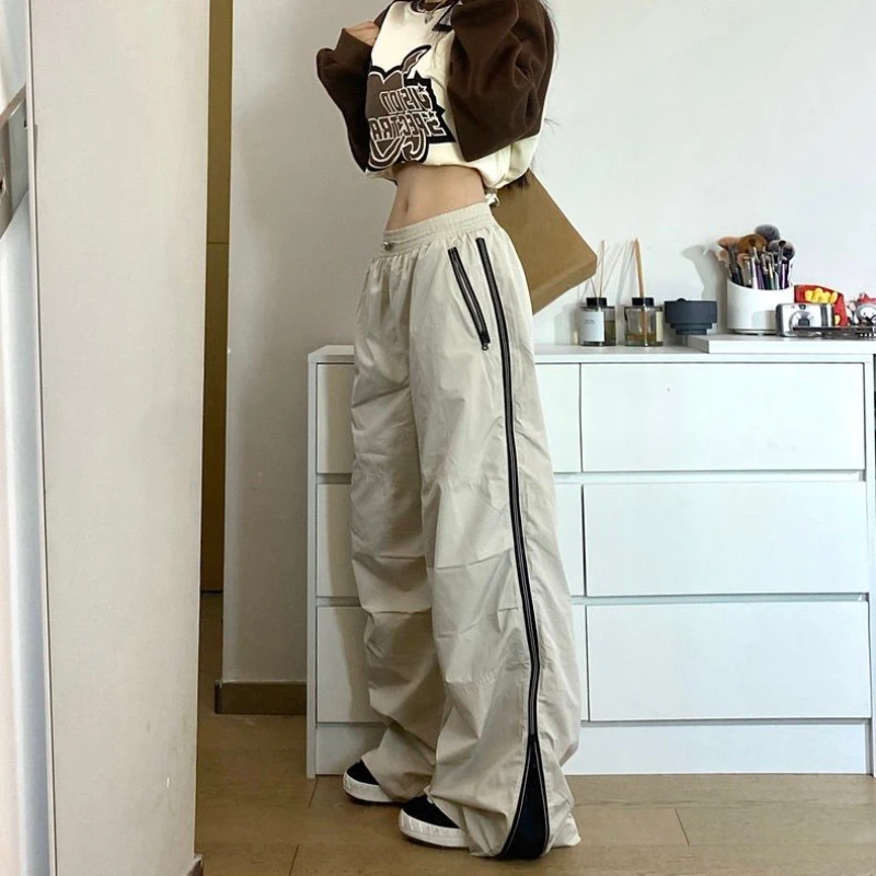 QWEEK Y2k Oversize Cargo Pants Woman Harajuku Vintage Casual Wide Leg America Style Trousers Streetwear Sports Basic Pantalones