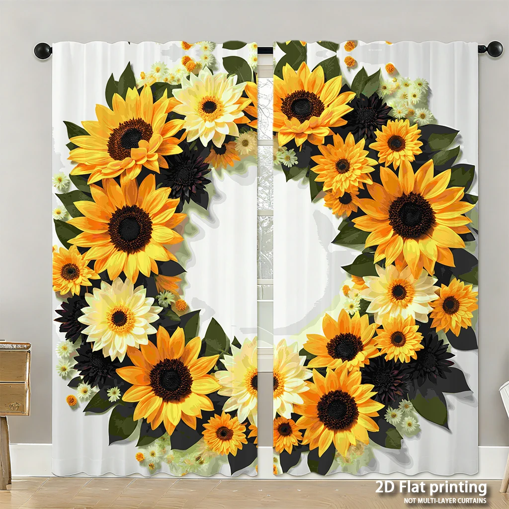 

Набор из 2 предметов штор высокой четкости с цифровой печатью, венок подсолнечника, желтый, белый, зеленый, цветочный декор, стиль украшения дома