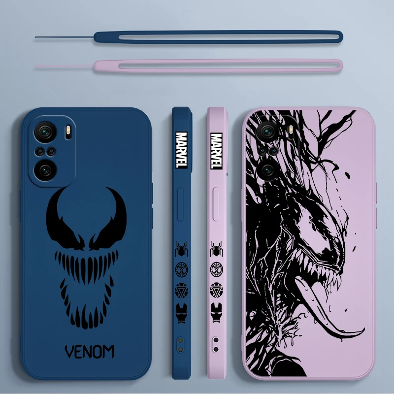 Marvel Superhero Venom Cool For Xiaomi Redmi Note 13 12 12Pro 11 11S 11T 10S Pro Plus 5G Liquid Left Rope Phone Case