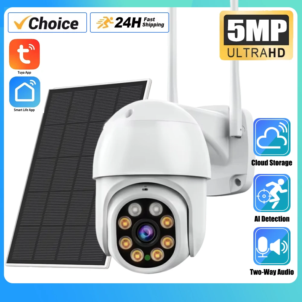 

Tuya 360° Solar PTZ IP Camera Human PIR Detection Security Camera Baby Monitor AI Color Night Vision Surveillance Wifi Smart