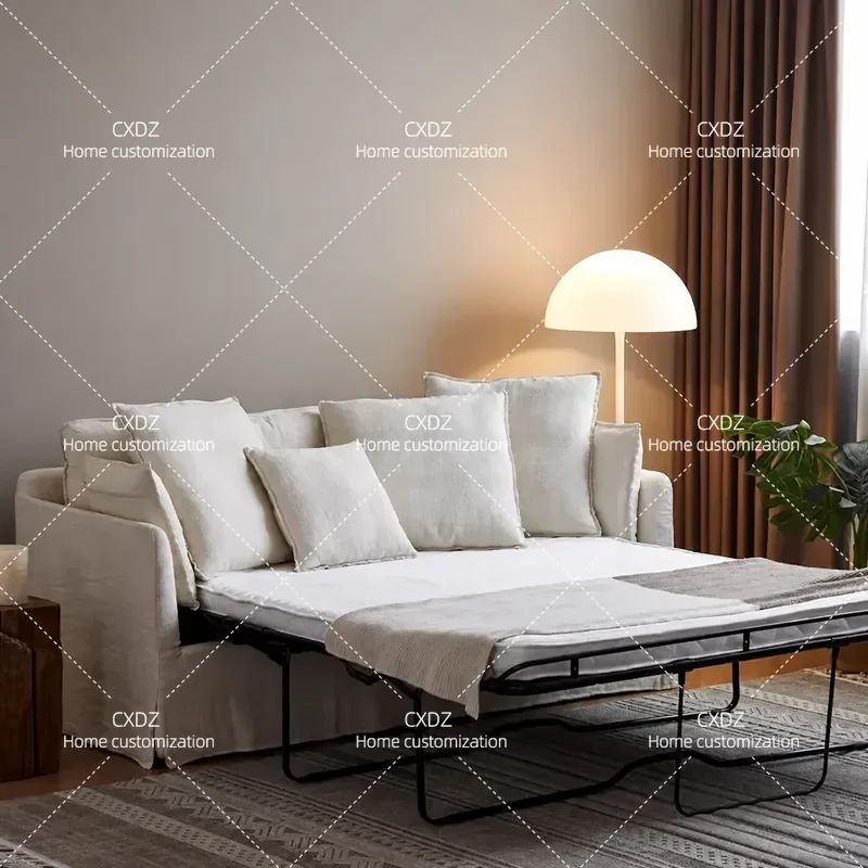 Wabi Sabi Linen Skirt Sofa Bed Dual Purpose Foldable Fully Removable Washable Cover Multi Functional Couch for Small