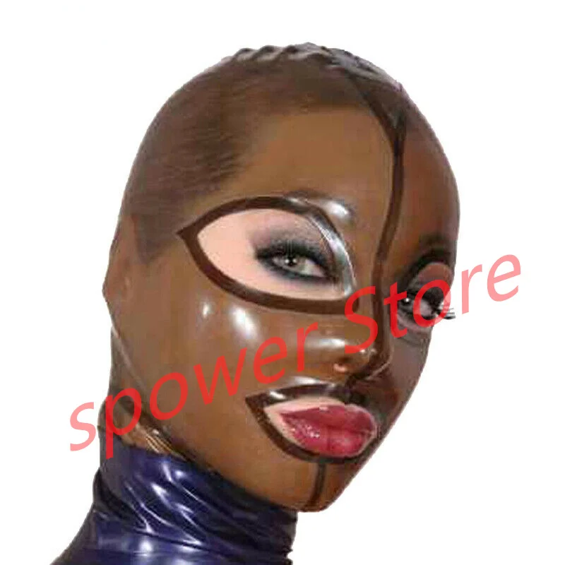 

Natural Latex Full Head Latex Hoods Rubber Mask Fetish Cosplay Costumes Transparent Black Back Zip Club Wear